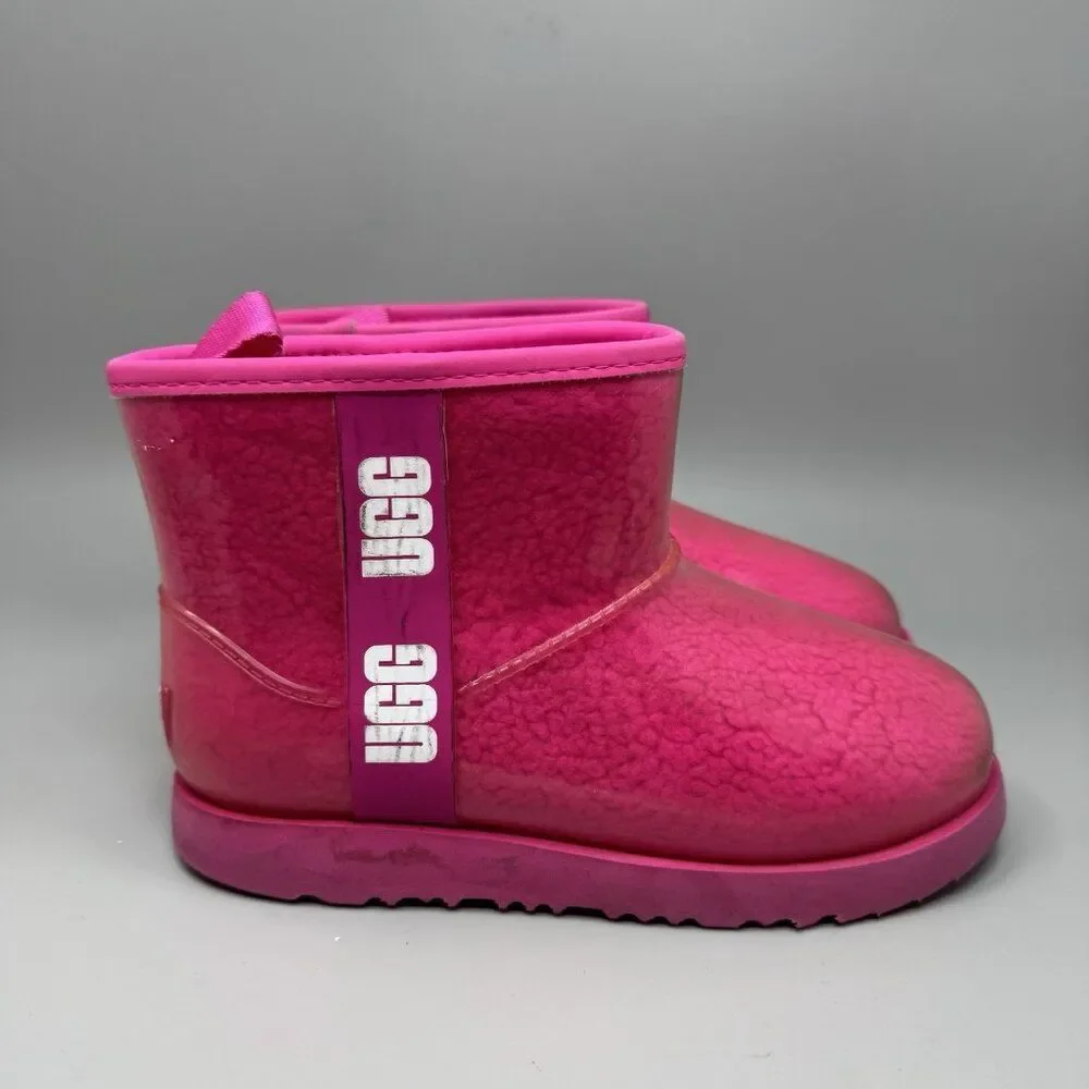 UGG Pink Rain Snow Boots Youth Girls size 4 Waterproof Clear Plastic 1112386K